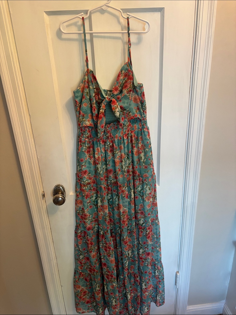 She + Sky Aqua Dress with Coral and Pink Floral Print